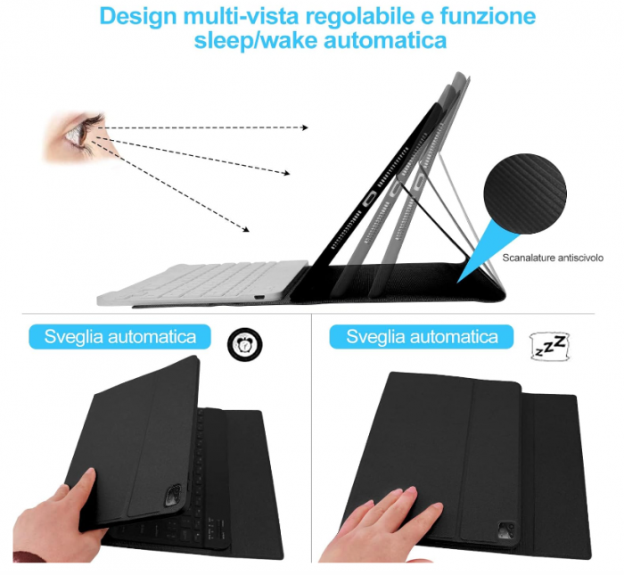 Husă cu tastatură italiană IVEOPPE pentru iPad Air 5 Generation 2022 10,9"/Air 4 2020 10,9"/iPad Pro 11 2022/2021/2020/2018, negru [7]