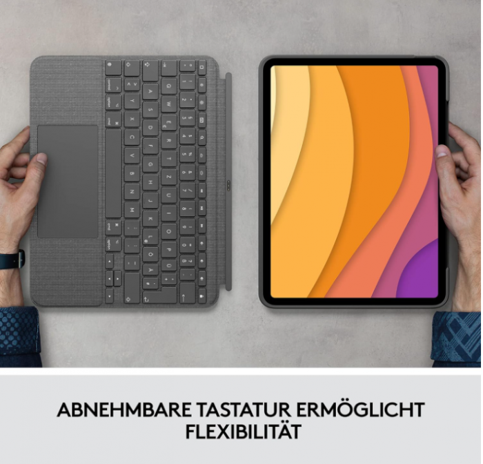 Husă cu tastatură Logitech Combo Touch iPad Air (a 4-1, a 5-1 gen - 2020, 2022), aspect german QWERTZ, gri [10]