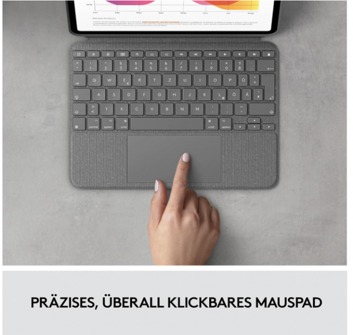 Husă cu tastatură Logitech Combo Touch iPad Air (a 4-1, a 5-1 gen - 2020, 2022), aspect german QWERTZ, gri [8]