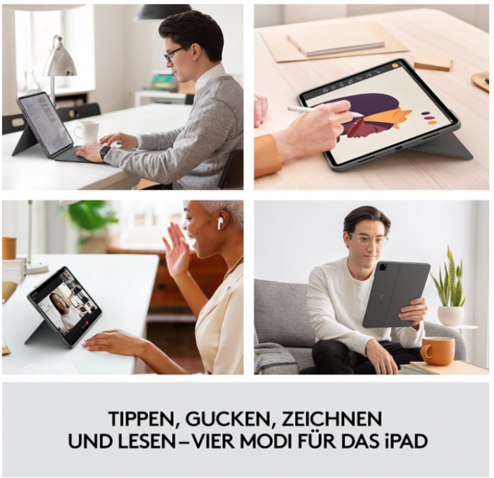 Husa cu tastatură Logitech Combo Touch pentru iPad Pro 12.9 (a 5-a generație - 2021) Aspect QWERTZ german, Gri [7]
