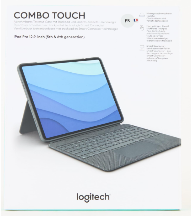 Husa cu tastatura Logitech Combo Touch pentru iPad Pro 12,9 inchi (a 5-a, a 6-a gen: 2021, 2022), AZERTY franceză, Gri [13]
