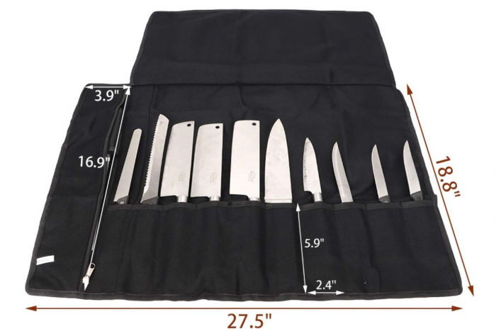 Husa cutite pentru bucatar QEES, 11 compartimente, 69x47 cm, negru [6]