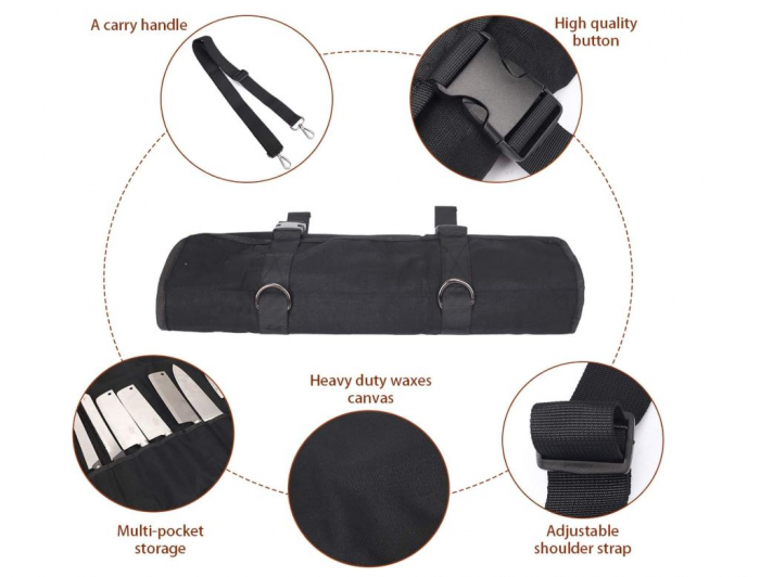 Husa cutite pentru bucatar QEES, 11 compartimente, 69x47 cm, negru [7]