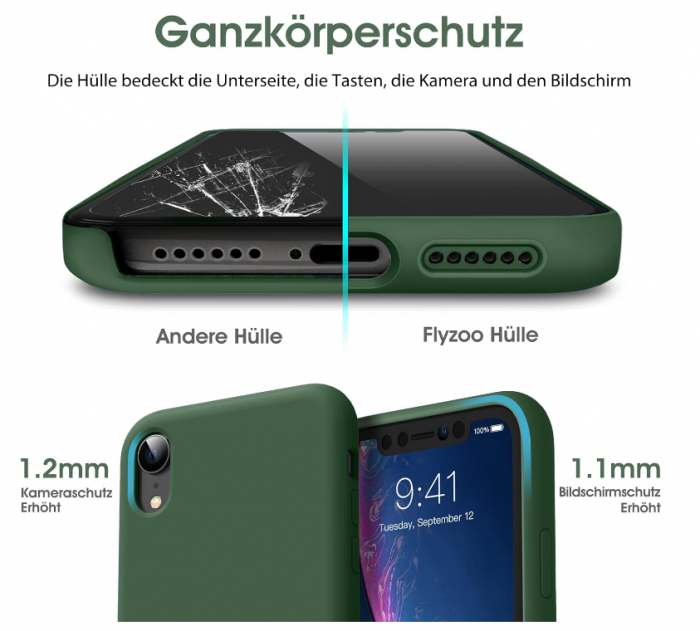 Husă de protecție din silicon lichid Flyzoo compatibilă cu iPhone XR, verde [5]