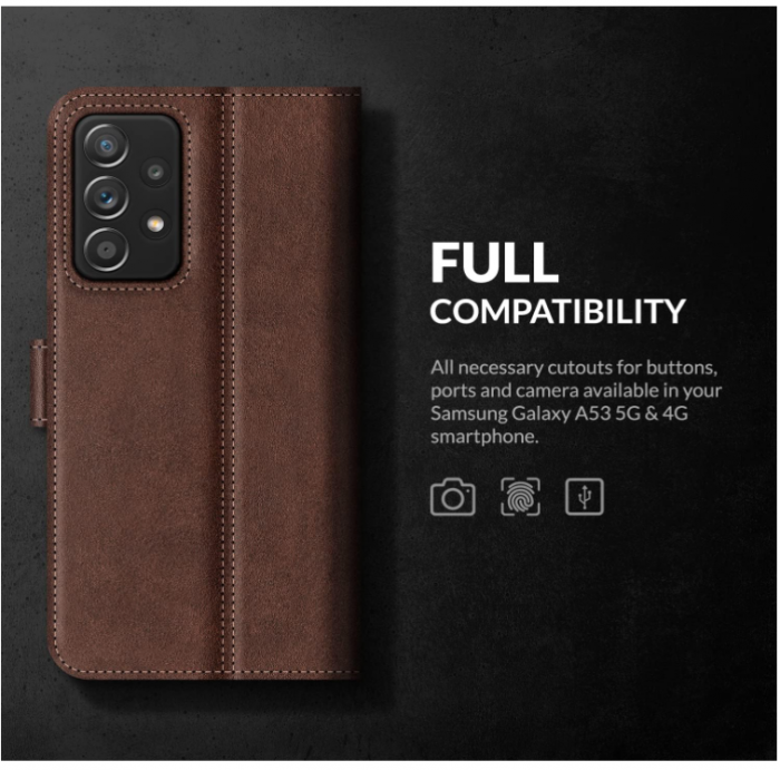 Husă din piele naturala SURAZO pentru Samsung Galaxy A53 5G 4G (nucă) [6]