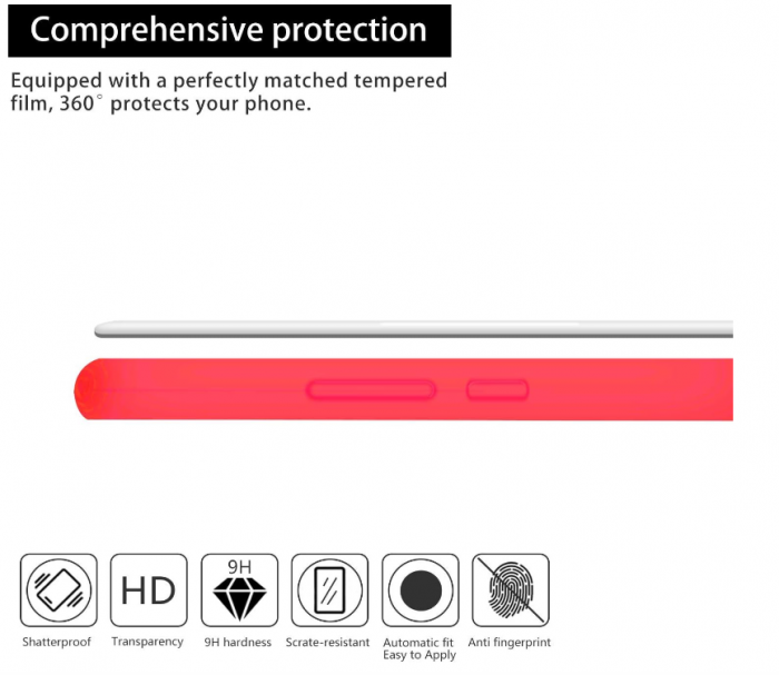 Husa din silicon cuzz pentru Samsung Galaxy A71+ cu 1 x folie de ecran din sticla securizata, rosu [3]