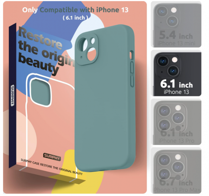 Husa din silicon SURPHY pentru iPhone 13, 2021 (verde cactus) [3]