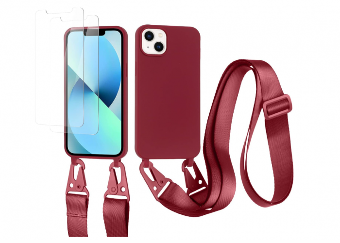 Husă din silicon Vrupin pentru iPhone 13 + 2 folii de protectie pentru ecran, roșu [1]