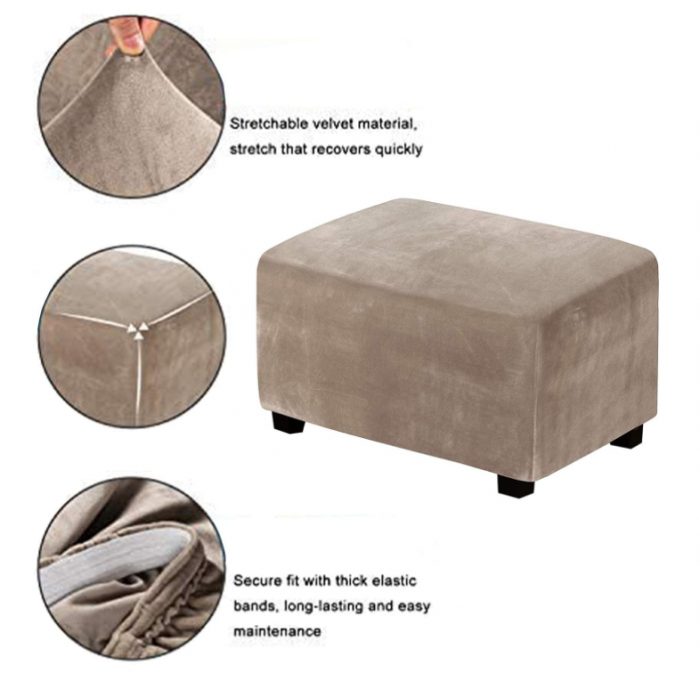 Husă dreptunghiulară pentru taburet din catifea Cutefly, Maro [3]