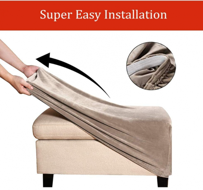 Husă dreptunghiulară pentru taburet din catifea Cutefly, Maro [5]