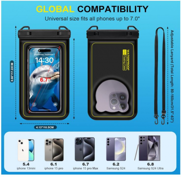 Husă impermeabilă pentru telefon mobil până la 6.9 inchi, HAISSKY [8]