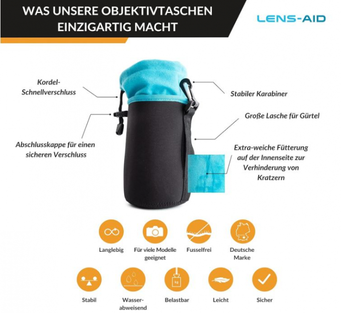 Husa pentru obieciv foto LENS-AID, neopren, XS, 8x7 cm [4]