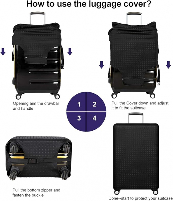 Husă pentru valiză de călătorie 7-Mi, negru, 49-53 cm [4]