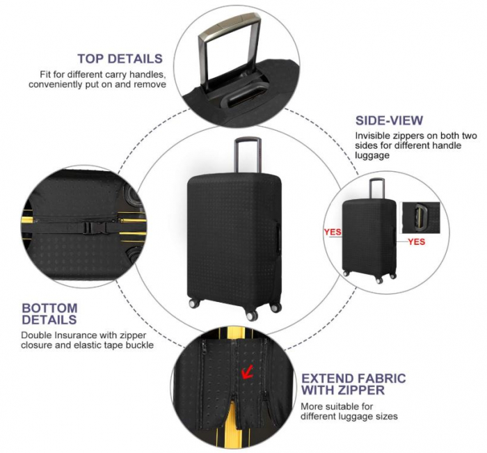 Husă pentru valiză de călătorie 7-Mi, negru, 66-70 cm [3]