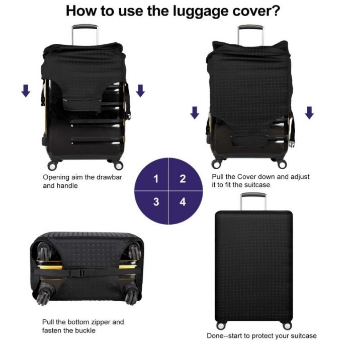 Husă pentru valiză de călătorie 7-Mi, negru, 66-70 cm [4]