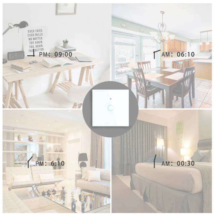 Intrerupator inteligent cu touch Rovo FN1C, Wi-Fi, fara nul, 1 canal, 10A, RF 433MHz, sticla securizata, Tuya, Life Smart, compatibil Amazon Alexa/Google Assistant, Alb [6]