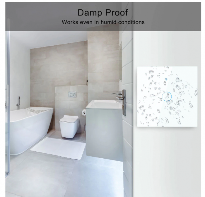 Intrerupator inteligent cu touch Rovo FN1C, Wi-Fi, fara nul, 1 canal, 10A, RF 433MHz, sticla securizata, Tuya, Life Smart, compatibil Amazon Alexa/Google Assistant, Alb [5]