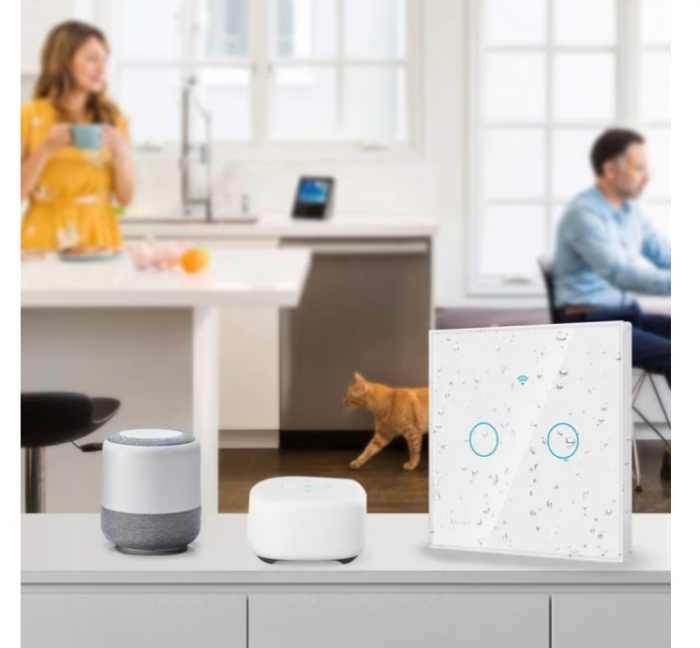 Intrerupator inteligent cu touch Rovo FN2C, Wi-Fi, fara nul, 2 canale, 10A, RF 433MHz [5]