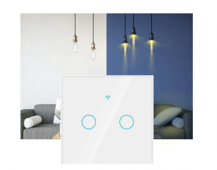 Intrerupator inteligent cu touch Rovo FN2C, Wi-Fi, fara nul, 2 canale, 10A, RF 433MHz [4]