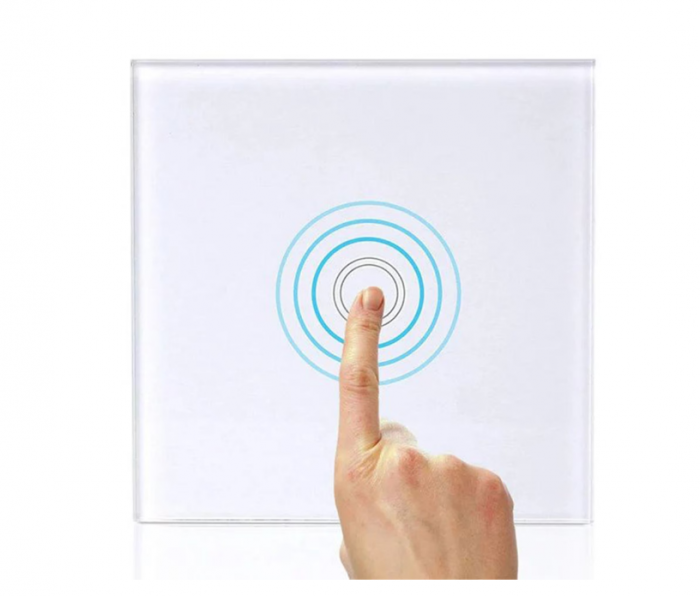 Intrerupator simplu cu touch PNI SH101 din sticla, alb cu LED indicator [4]