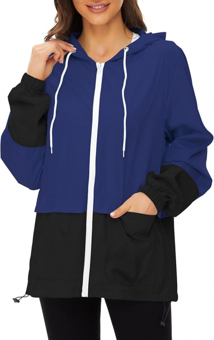 Jachetă de ploaie pentru femei Durio, ușoară, respirabilă, pliabilă, negru/albastru, 3XL [3]