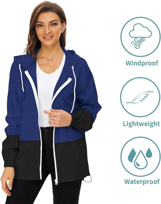 Jachetă de ploaie pentru femei Durio, ușoară, respirabilă, pliabilă, negru/albastru, 3XL [5]