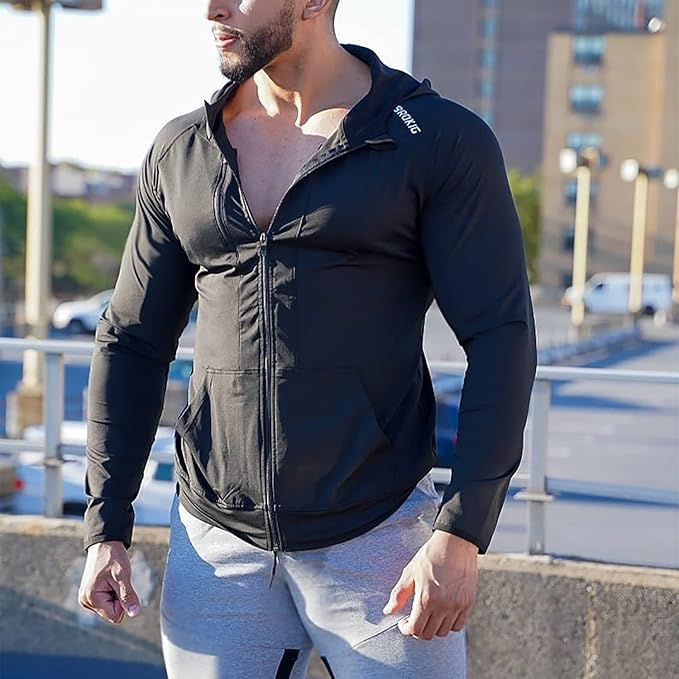 Jacheta sport cu fermoar pentru barbati BROKIG, cu uscare rapida, negru, L [5]