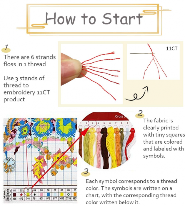 Kit de broderie KAMIERFA, DIY, fir de mătase Ginkgo, 50x50 cm [8]