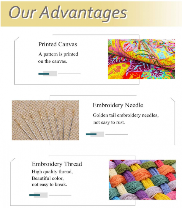 Kit de broderie KAMIERFA, DIY, fir de mătase Ginkgo, 50x50 cm [6]