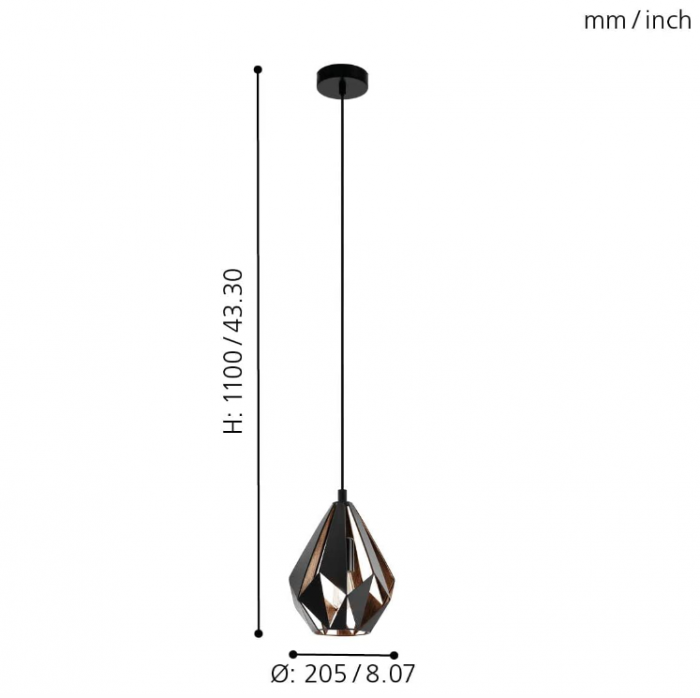 Lampă cu 1 flacără, suspendare retro din oțel, negru si cupru [3]