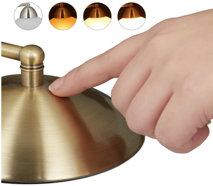 Lampă de masă Relaxdays Touch, design retro, bază E14, 25 x 15 x 19 cm, auriu [7]