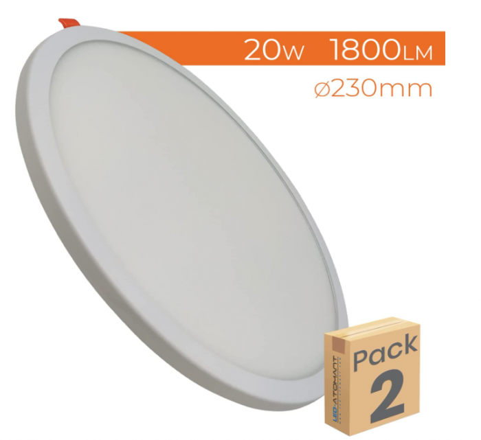 LED Atomant Panou LED rotund 20W, Alb, Pachet de 2 [2]