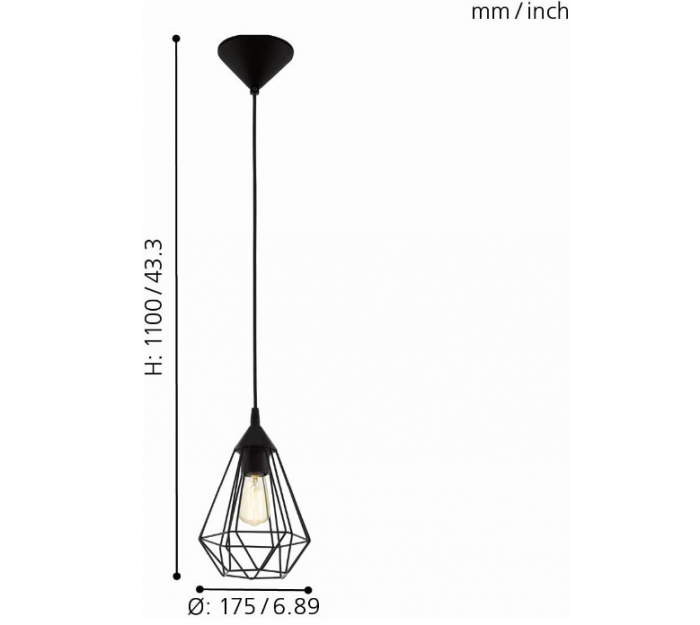 Lustra/Pendul vintage EGLO Tarbes, E27, Ø 17,5 cm, negru [6]