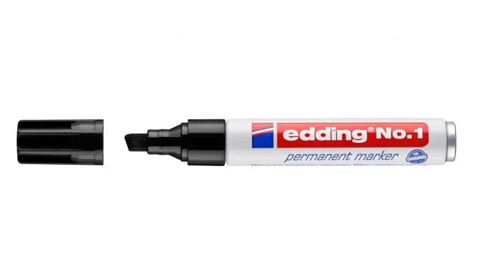 Marker permanent Edding No. 1, corp aluminiu, varf retezat, 1-5 mm, negru [3]