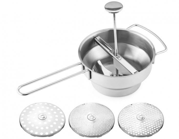 Masina de pasat/macinat, Moara rotativa Navaris din otel inoxidabil cu 3 discuri, 20 cm diametru [9]