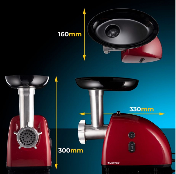 Masina de tocat carne VORTEX VO4018RD, 1kg/min, 1600W, accesoriu suc de rosii/carnati [6]