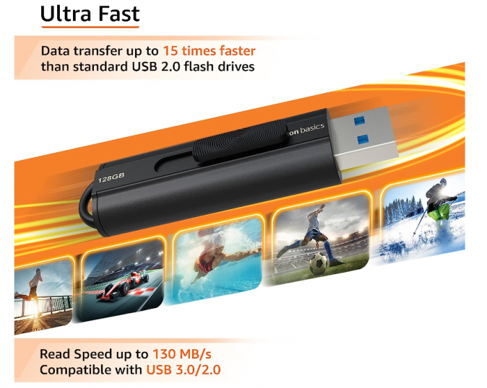 Memorie USB 3.1 de 128 GB Amazon Basics, 130 MB/s, negru [4]