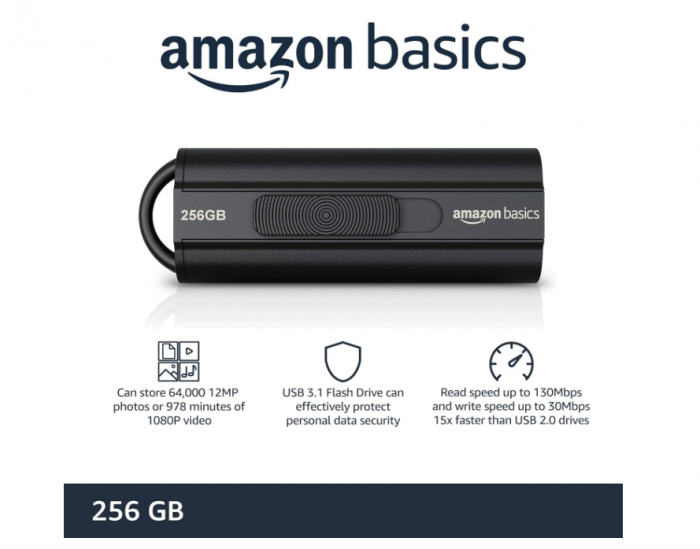 Memorie USB 3.1 ultrarapidă de 256 GB Amazon Basics, negru [2]