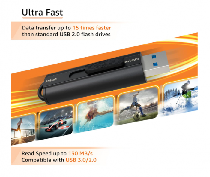 Memorie USB 3.1 ultrarapidă de 256 GB Amazon Basics, negru [3]