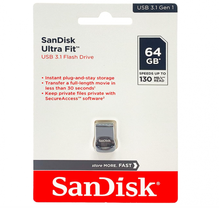 Memorie USB SANDISK Ultra Fit, 64GB, USB 3.1, negru, până la 130 MB/s citire [6]