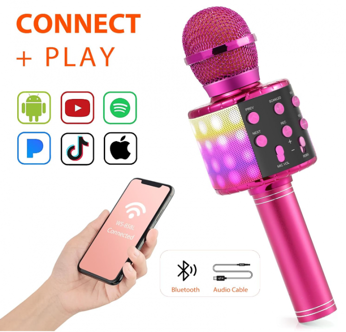 Microfon fara fir pentru karaoke Fede pentru copii, roz [6]