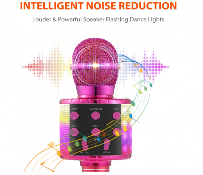 Microfon fara fir pentru karaoke Fede pentru copii, roz [3]