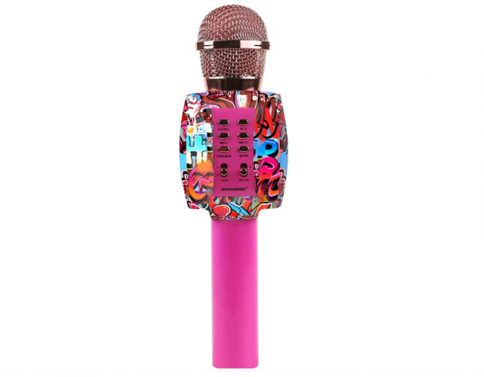 Microfon Karaoke Bluetooth DYNASONIC, fără fir cu lumini LED, roz [2]