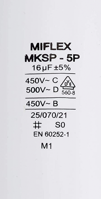Miflex - Condensator pornire motor 16μF 450V 40x78mm [3]