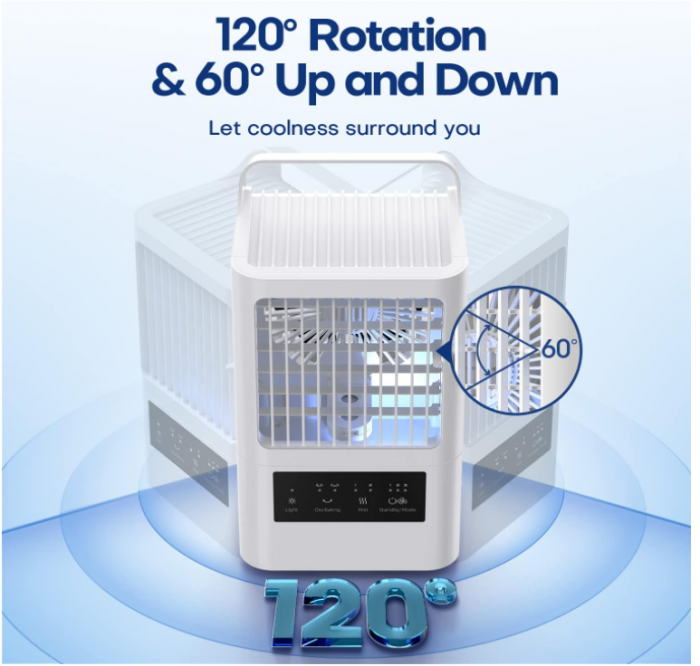 Mini aparat de aer conditionat portabil OMISOON cu pulverizare apa, 800 ml, oscilație de 120° [8]