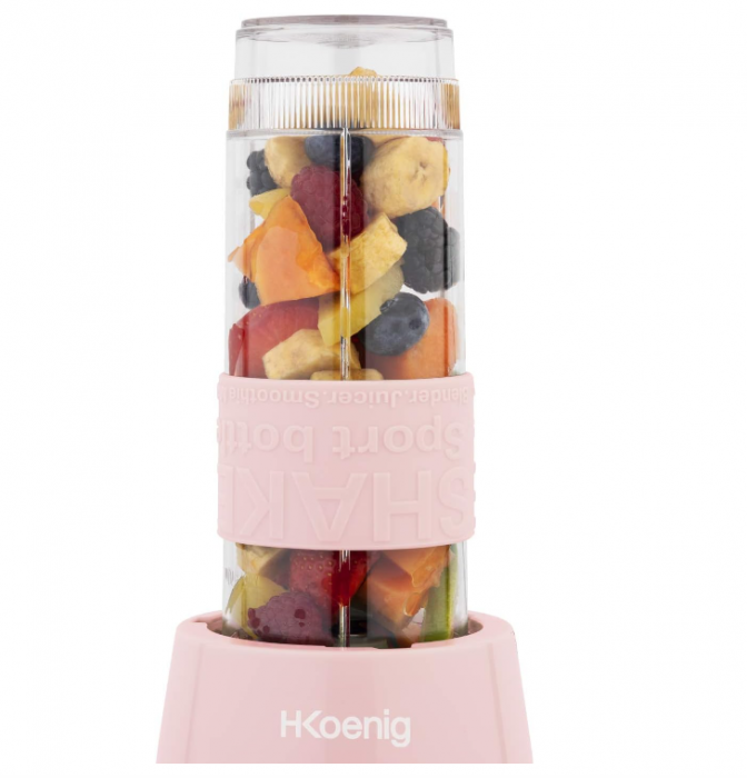 Mini blender portabil H.Koenig SMOO12, 570 ml, 300 W, 2 sticle, roz [5]