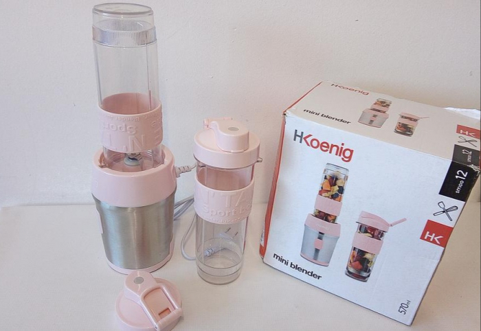 Mini blender portabil H.Koenig SMOO12, 570 ml, 300 W, 2 sticle, roz [2]