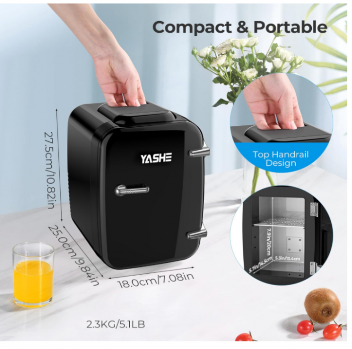 Mini frigider YASHE de 4 litri/6 doze, 220 V AC/12 V DC, negru [7]