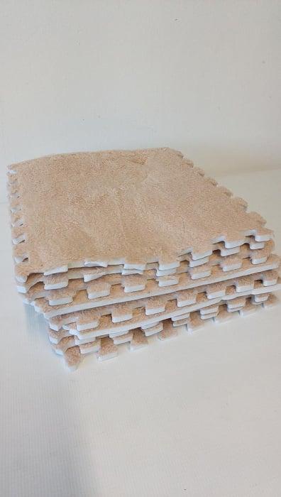 Mocheta Pufoasa Tip Covor Puzzle Sorandy, 10 bucati, crem [2]