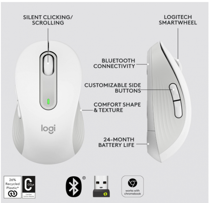 Mouse fără fir Logitech Signature M650 L, alb [8]